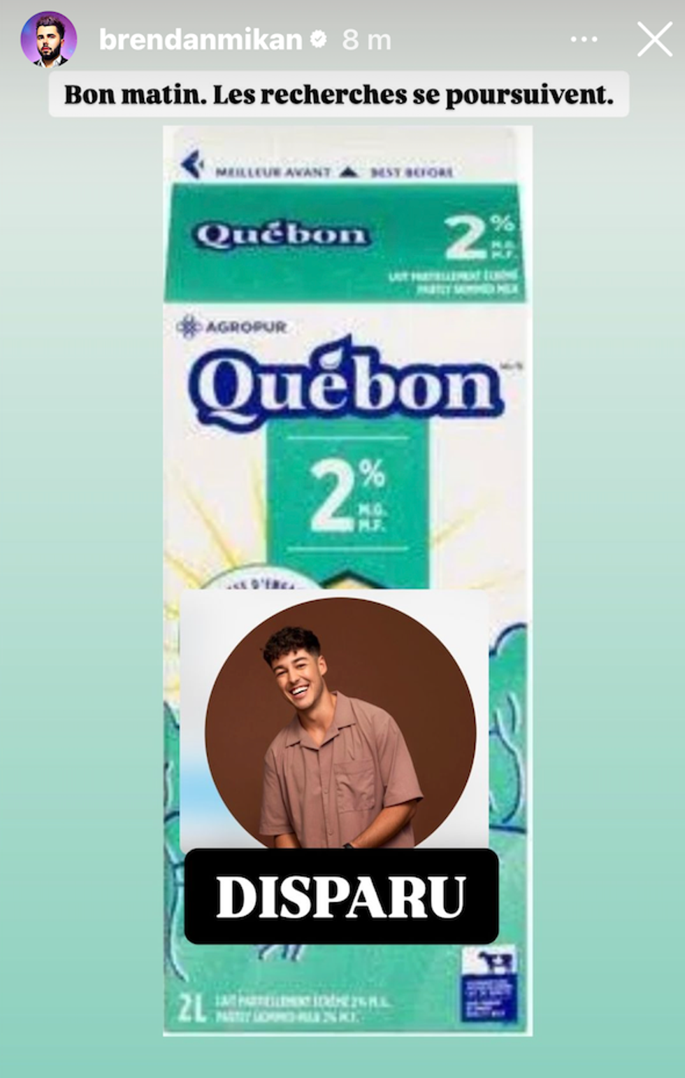 Story Instagram de Brendan Mikan.