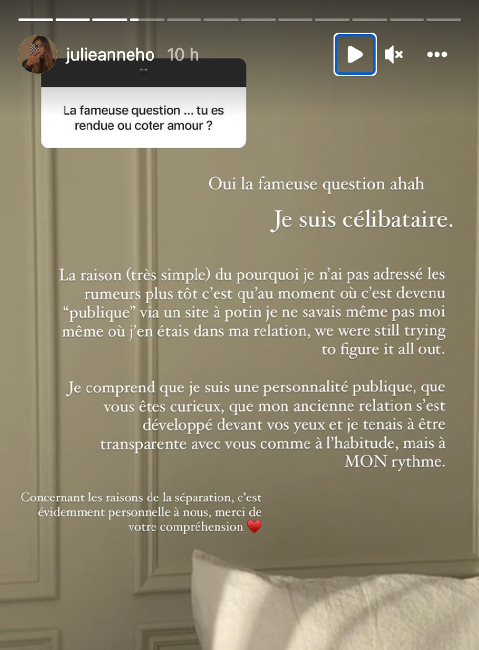 Story Instagram de Julie-Anne.