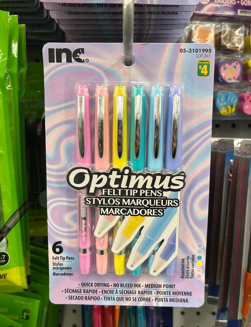 Stylos marqueurs qui imitent les Paper Mate Flair de couleurs pastels vendus au Dollarama.