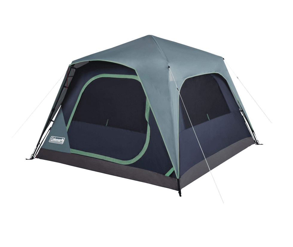 Tente de camping grise.