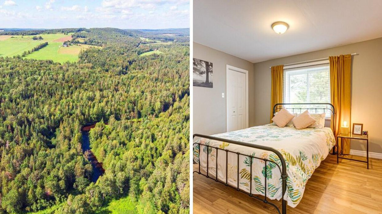 Terrain de 7,6 acres en Estrie. Droite : Chambre à coucher.