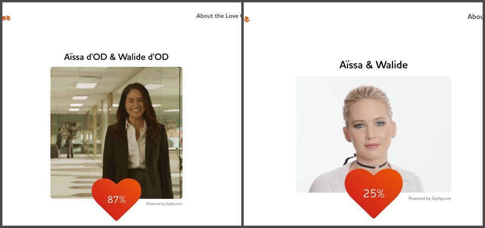 The Love Calculator entre A\u00efssa et Walide d'OD Martinique.