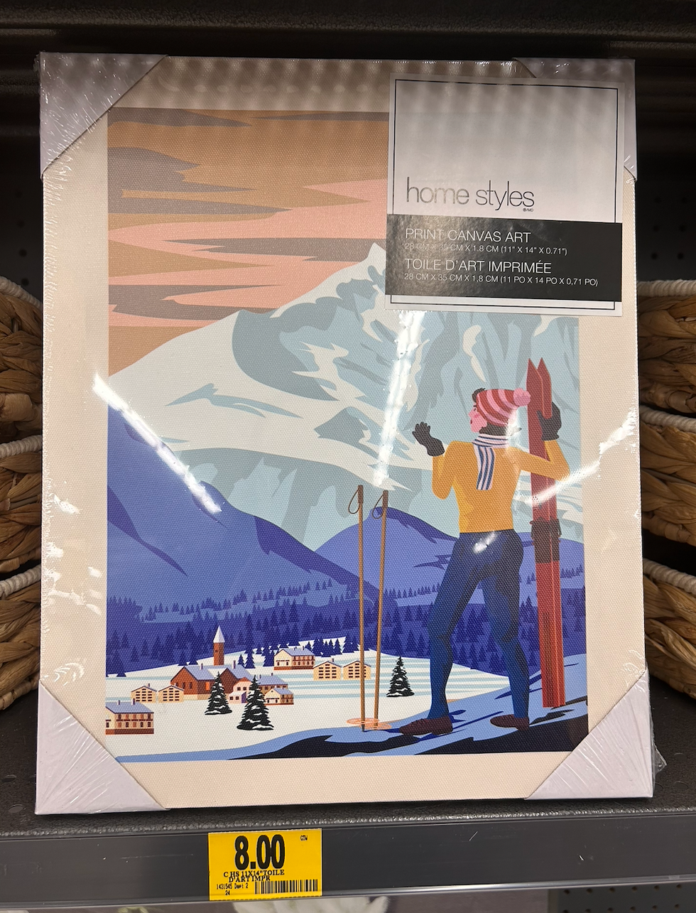 Toile d'art imprim\u00e9e repr\u00e9sentant une personne avec des skis dans un paysage montagneux au Tigre G\u00e9ant.