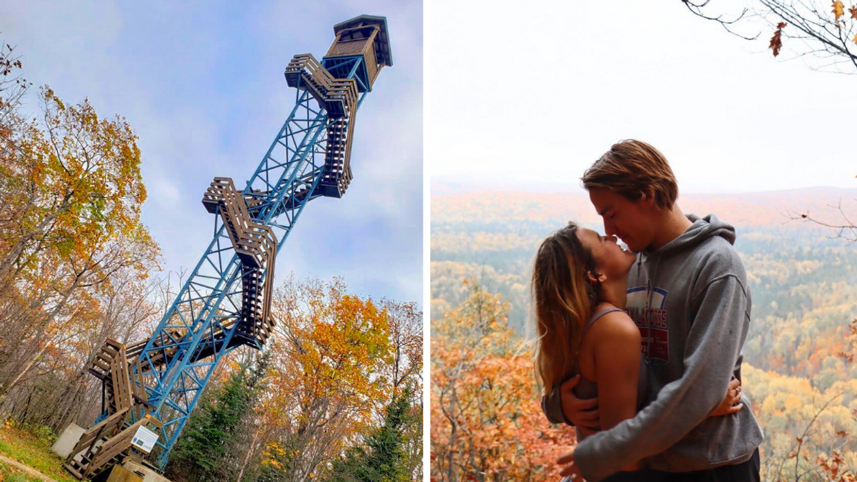 Tour Mont Cayamant. Droite : Amoureux devant la vue du Mont Cayamant.