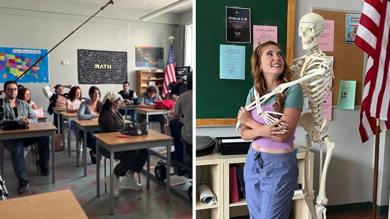 Tournage d'une scène. Droite : Rosalie Vaillancourt sur le plateau de Complètement Lycée.