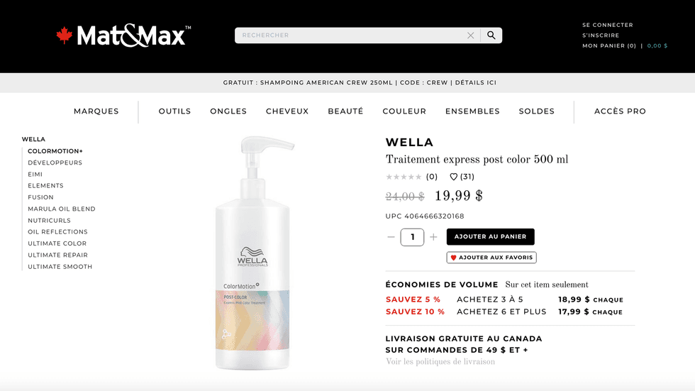 Traitement express post color 500 ml Wella Professionals sur le site de Mat & Max.