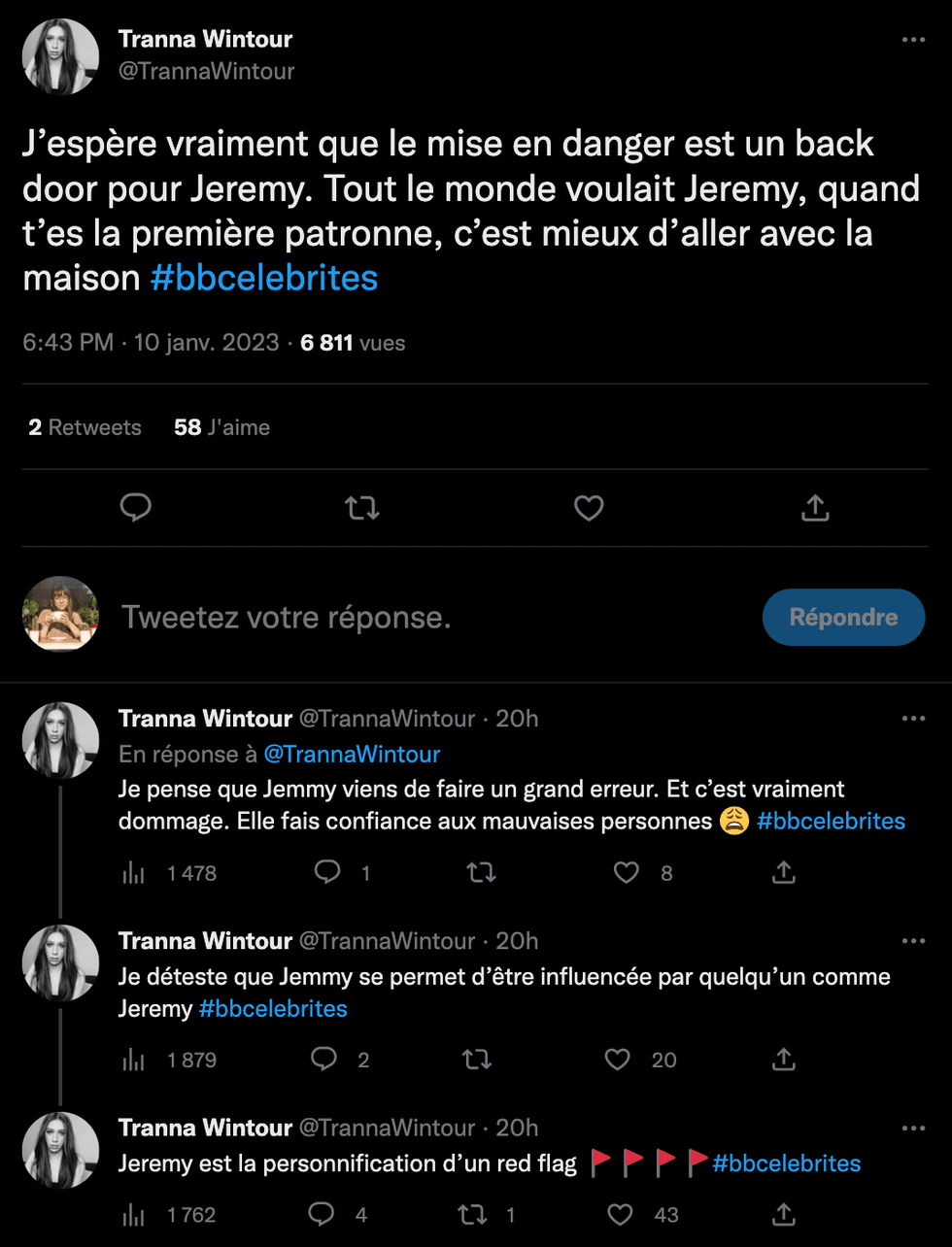 Tranna Wintour commente la strat\u00e9gie de J\u00e9r\u00e9my Demay \u00e0 Big Brother C\u00e9l\u00e9brit\u00e9s.