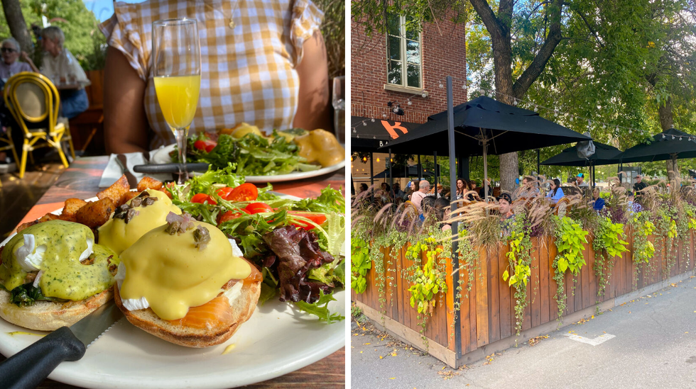 Trio de b\u00e9n\u00e9dictine. Droite : Terrasse du Bagatelle.