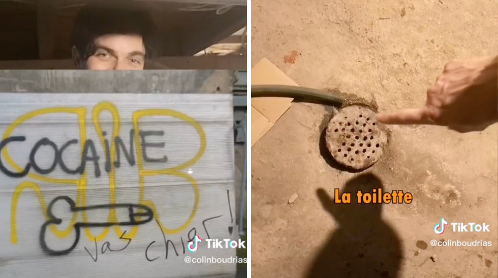 \u00ab L'oeuvre d'art \u00bb en graffiti. Droite : La toilette.