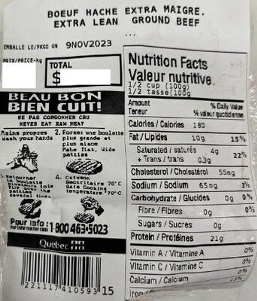 \u00c9tiquette de b\u0153uf hach\u00e9 extra maigre.