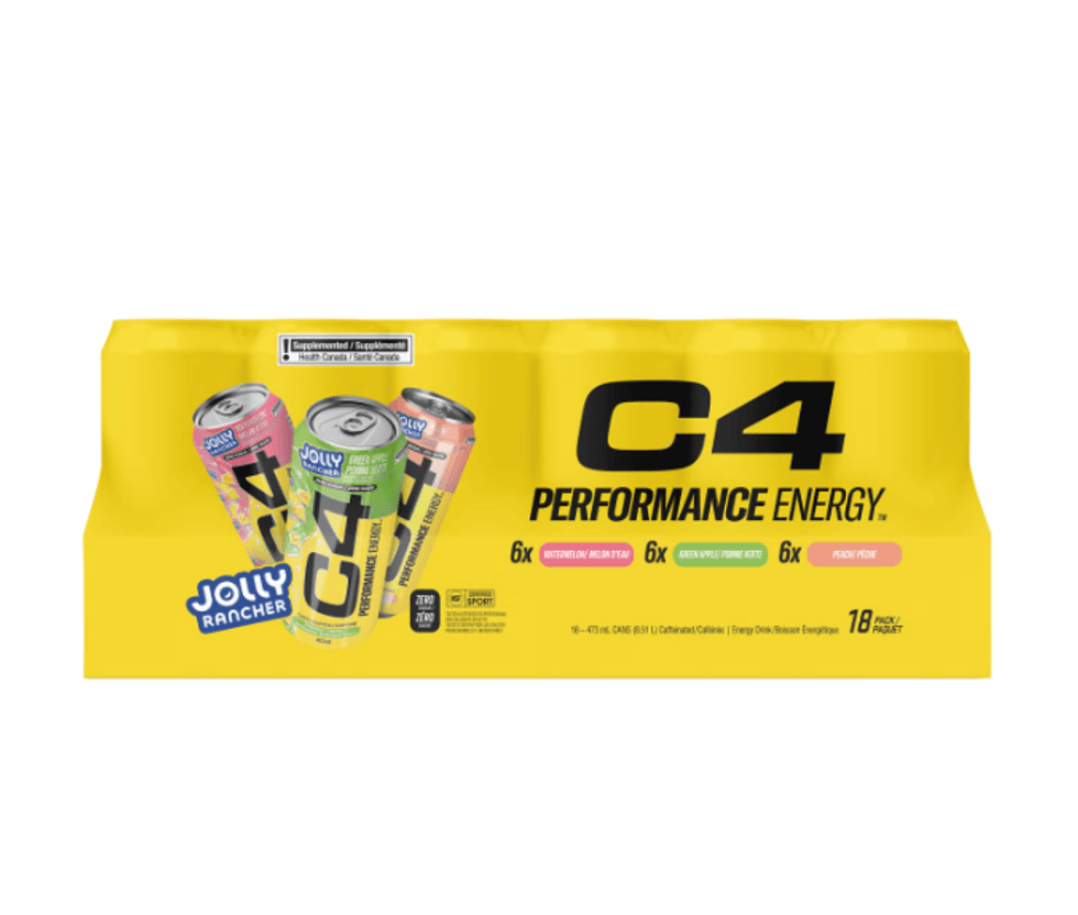 \u200bAssortiment de boissons \u00e9nerg\u00e9tiques \u00e0 saveur de Jolly Rancher C4 en rabais dans la circulaire du Costco.