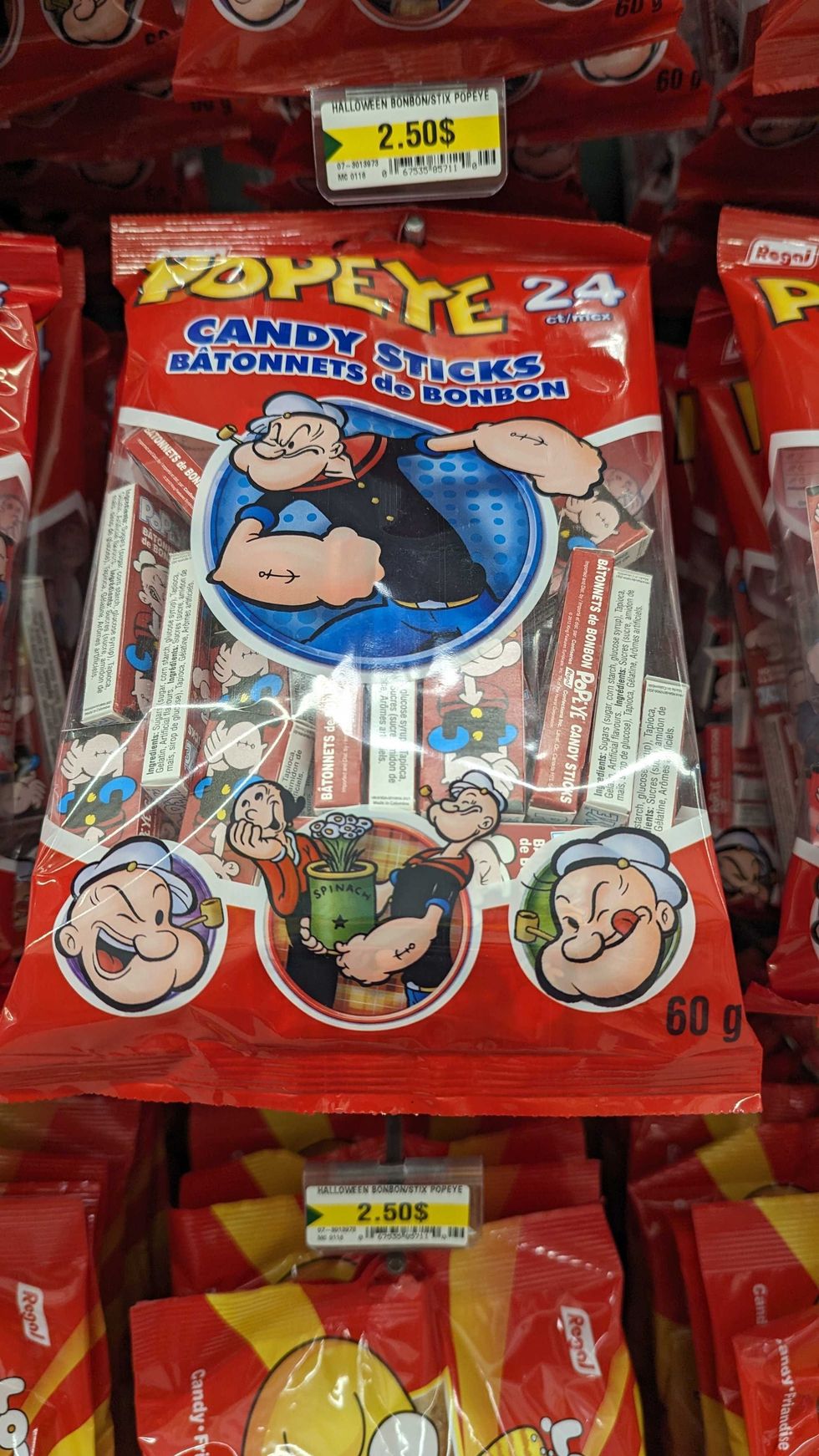 \u200bB\u00e2tonnets de bonbon Popeye - Emballage de 24.
