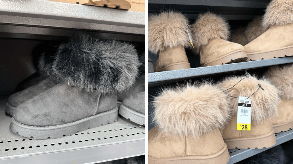 \u200bBottes d'automne noires et beiges avec fausse fourrure en vente au Tigre G\u00e9ant pour 28 $.