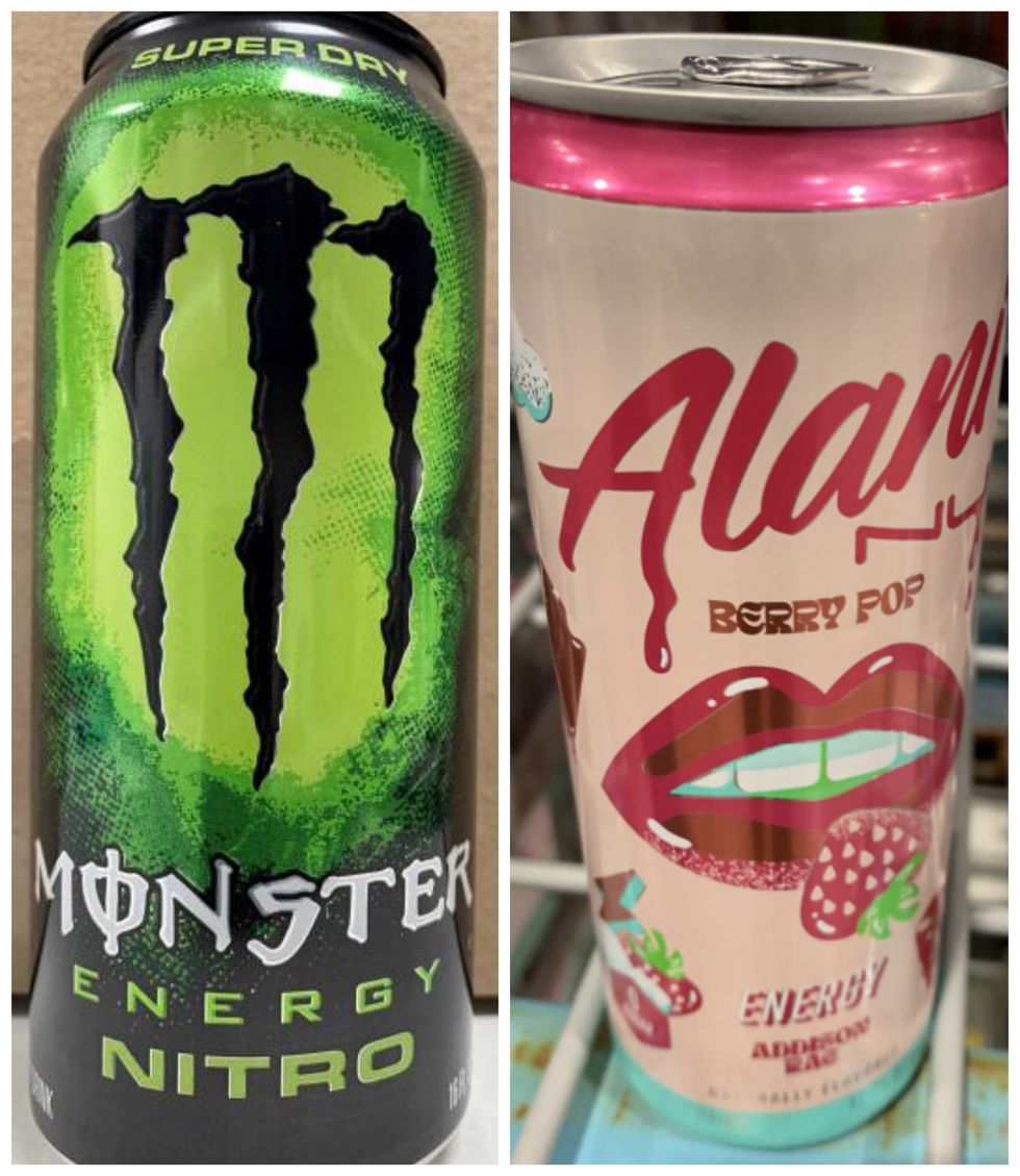 \u200bCannettes de boissons \u00e9nergisantes Monster et Alani.