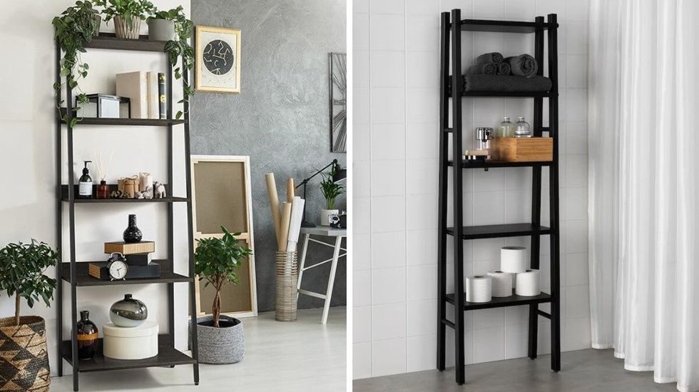 \u200bCAPHAUS Biblioth\u00e8que \u00e9chelle 5 niveaux d'Amazon. Droite : VILTO \u00c9tag\u00e8re du IKEA.