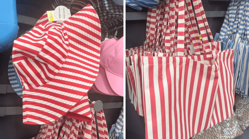 \u200bChapeau r\u00e9versible et sac en toile agenc\u00e9s en vente au Tigre G\u00e9ant.