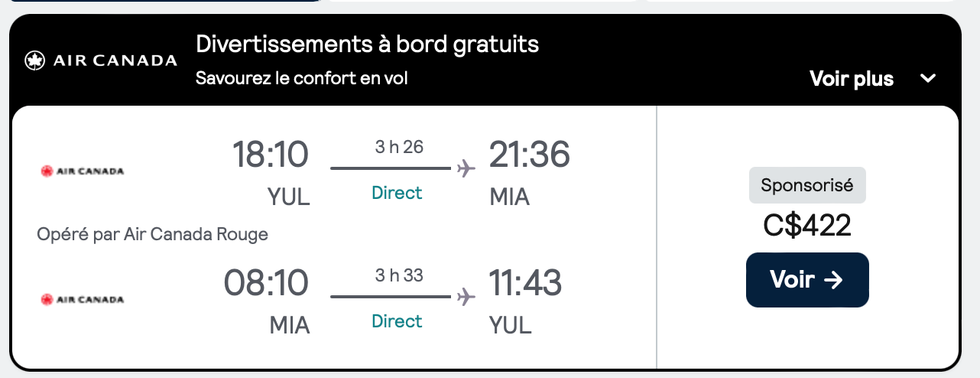 \u200bDes billets Air Canada en direction de Miami.