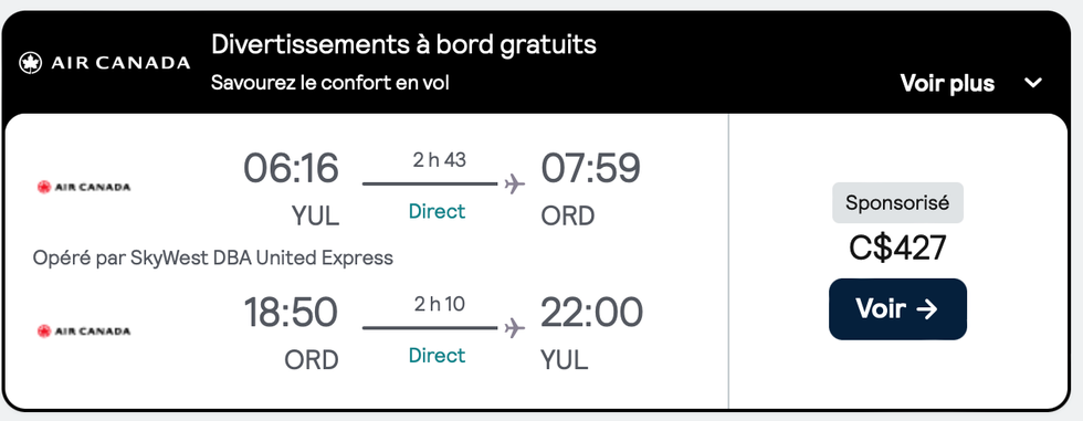 \u200bDes billets Air Canada pour Chicago.