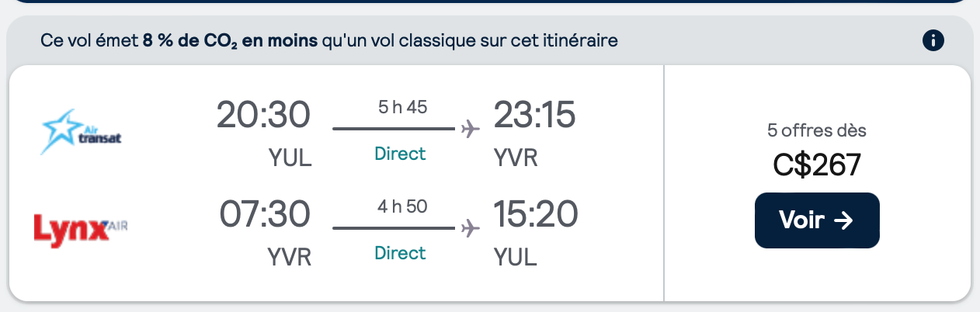 \u200bDes billets AirTransat et Lynx pour partir \u00e0 Vancouver.