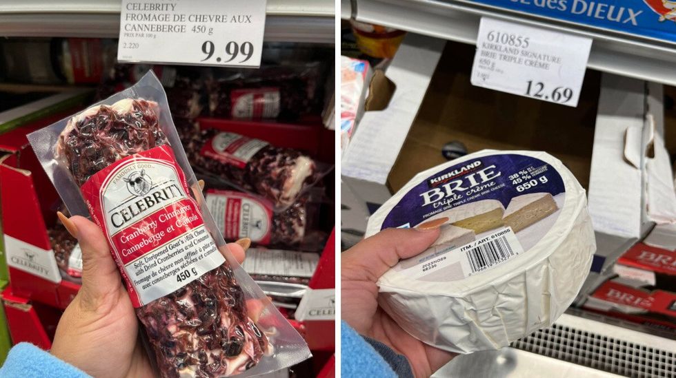 \u200bFromage de ch\u00e8vre aux canneberges. Droite : Brie triple cr\u00e8me de chez Costco.