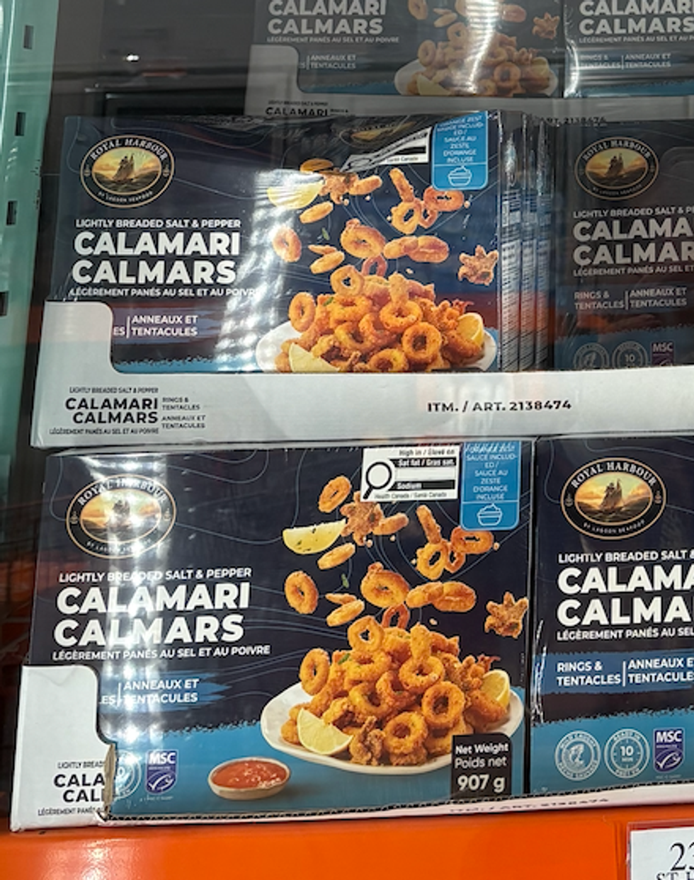 \u200bLes calmars pan\u00e9s au sel et poivre High Liner au Costco.