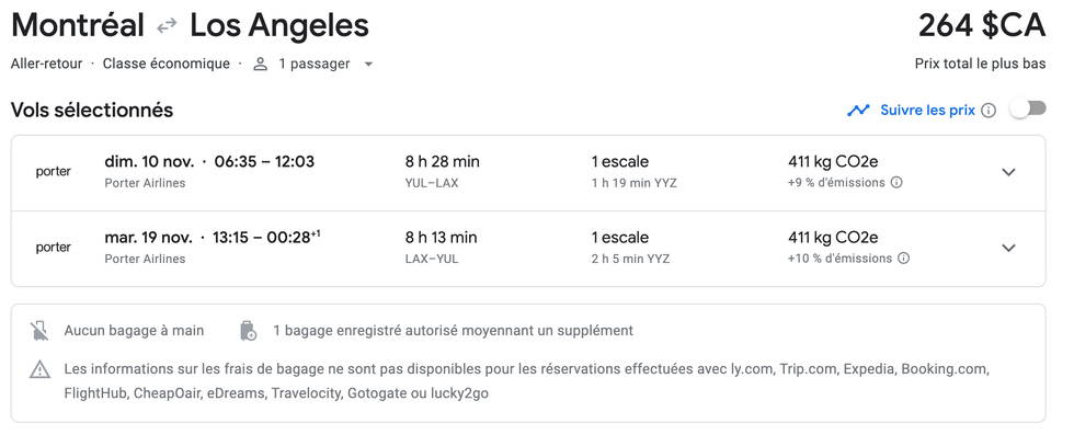 \u200bOffre de vols sur Google Flights.