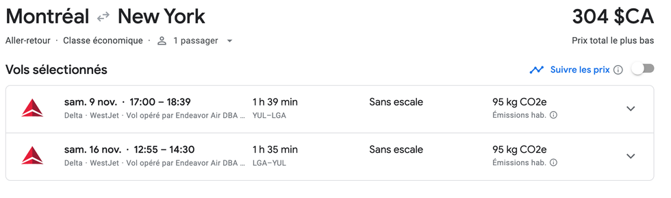 \u200bOffre de vols sur Google Flights.