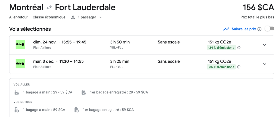 \u200bOffre de vols sur Google Flights.