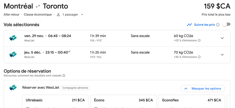 \u200bOffre de vols sur Google Flights.