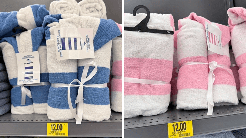\u200bServiettes de plage \u00e0 capuchon en vente au Tigre G\u00e9ant pour 12 $.
