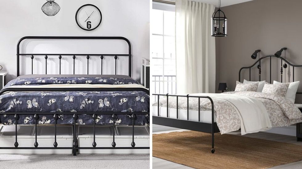 \u200bYAHEETECH Cadre de lit du Amazon. Droite : SAGSTUA structure de lit du IKEA.