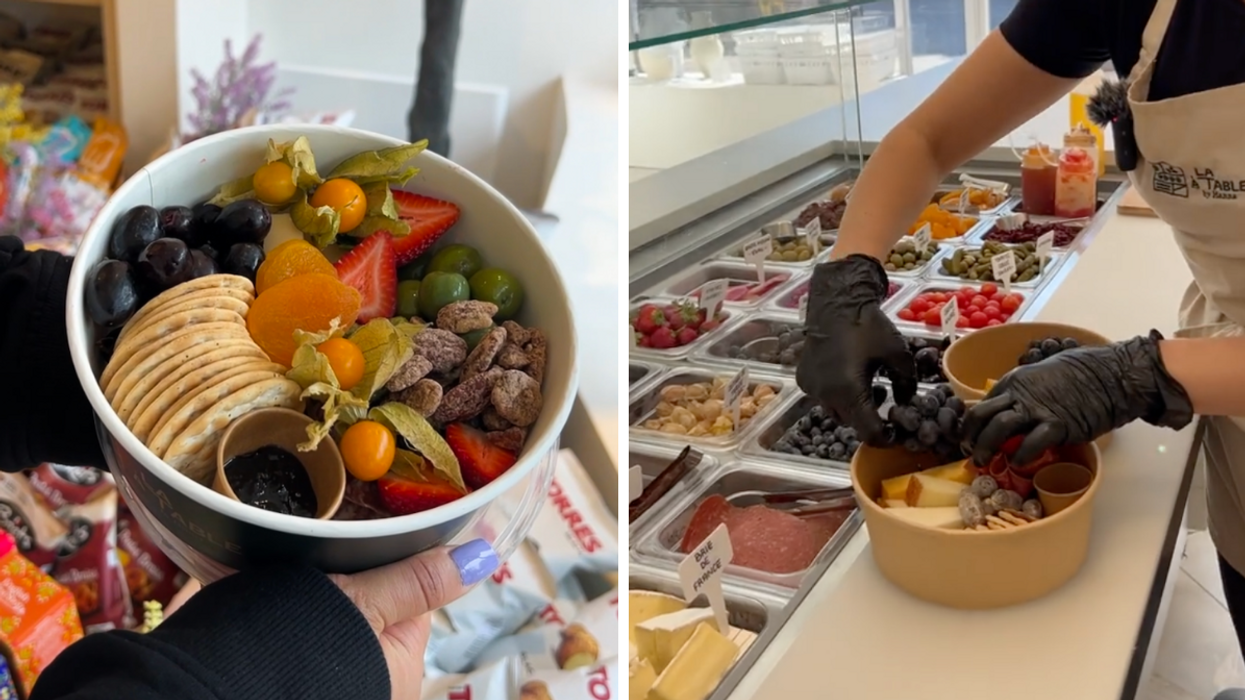 Un bol de charcuterie du À la table by Hanna. Droite : Le bar de fromages et charcuterie À la table by Hanna.