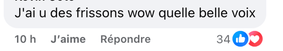 Un commentaire au sujet de Olympe laiss\u00e9 sur la page Facebook de La Voix.