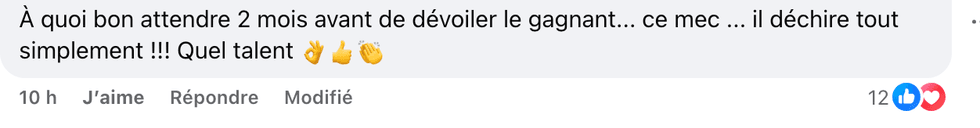 Un commentaire au sujet de Olympe laiss\u00e9 sur la page Facebook de La Voix.