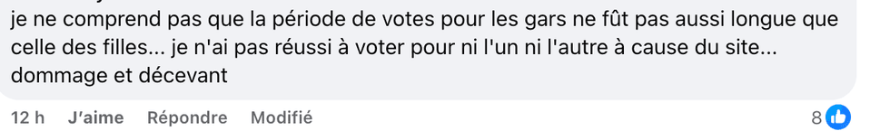 Un commentaire sur la page Facebook de Star Acad\u00e9mie.