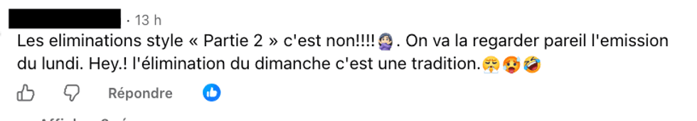 Un commentaire sur les r\u00e9seaux sociaux d'Occupation Double qui d\u00e9nonce les \u00ab parties 2 \u00bb.