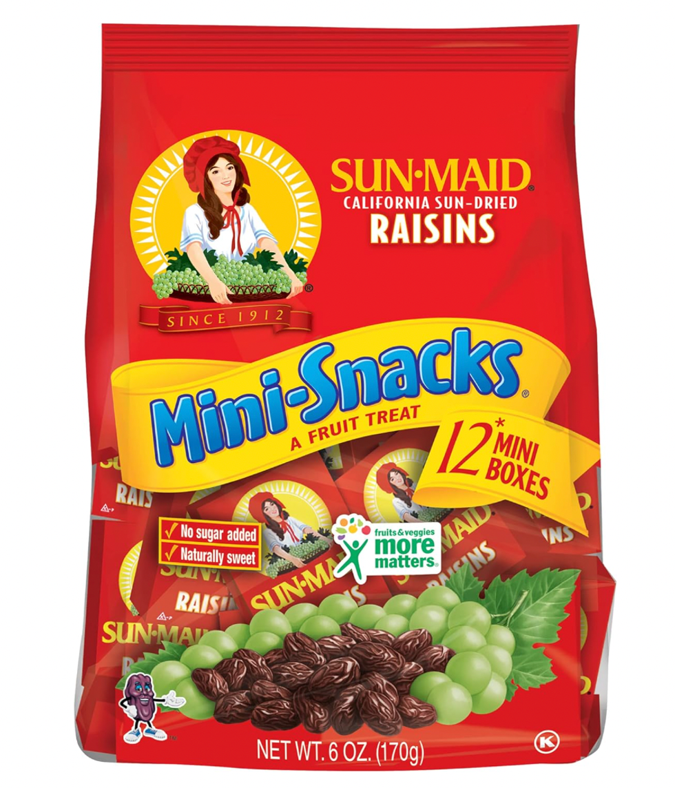 Un emballage de bo\u00eetes de raisons secs.