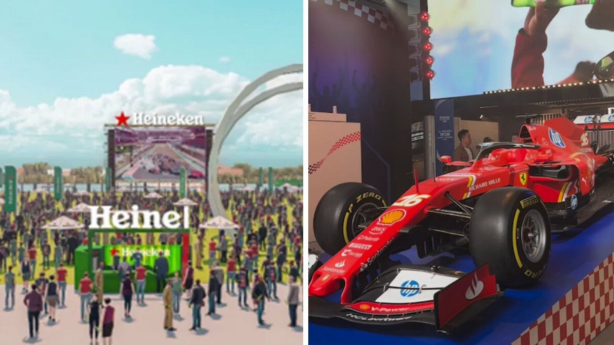 Un festival Heineken dans le Vieux-Port de Montréal. Droite : Une voiture de la F1.