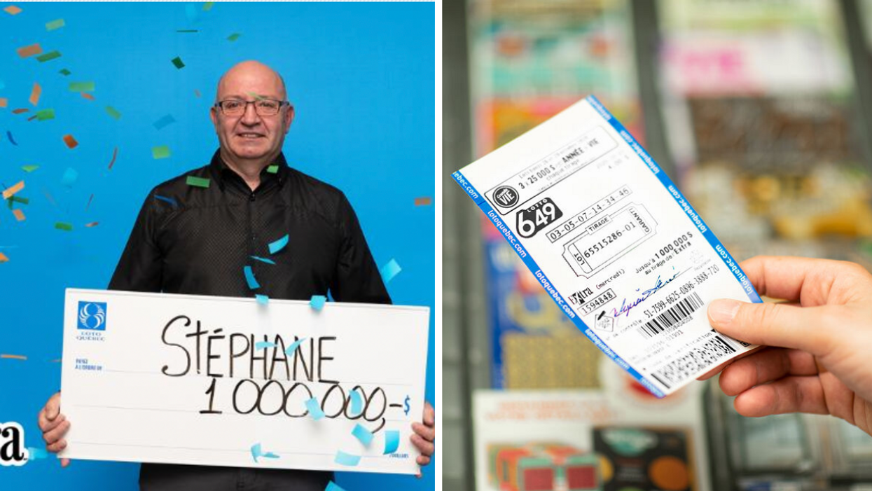 Un gagnant. Droite : Un billet de loterie.
