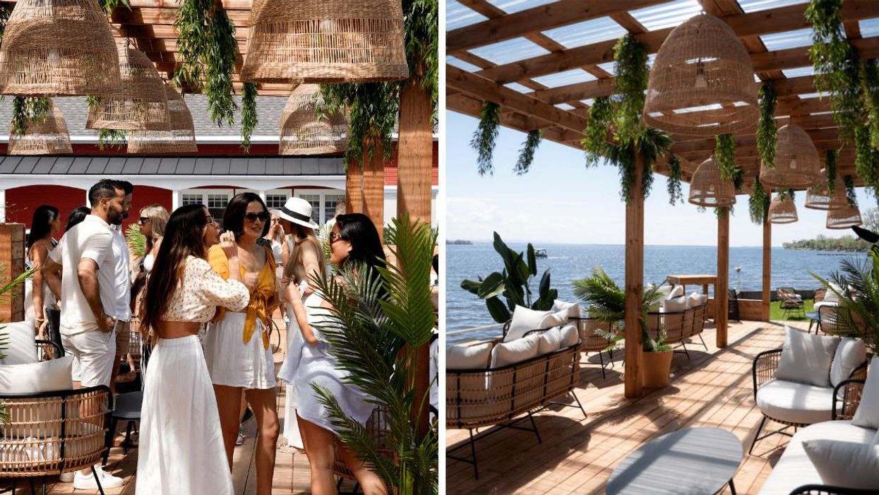 Un groupe de personne à La Tropezienne. Droite : Installations de La Tropezienne.