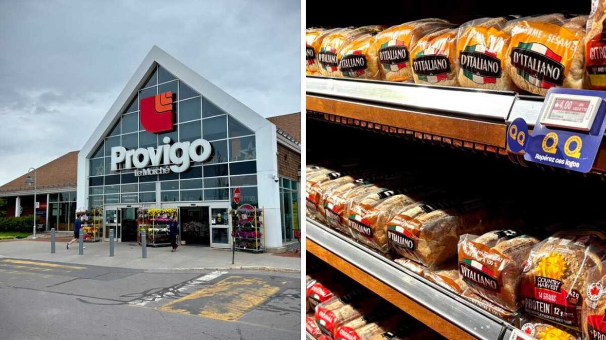 Un Provigo au Québec. Droite : des pains.