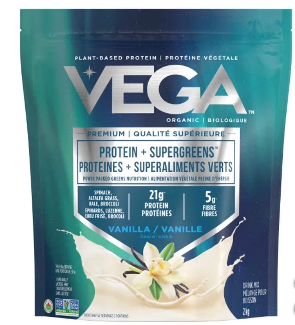 Un sac de prot\u00e9ines v\u00e9g\u00e9tales de marque Vega.