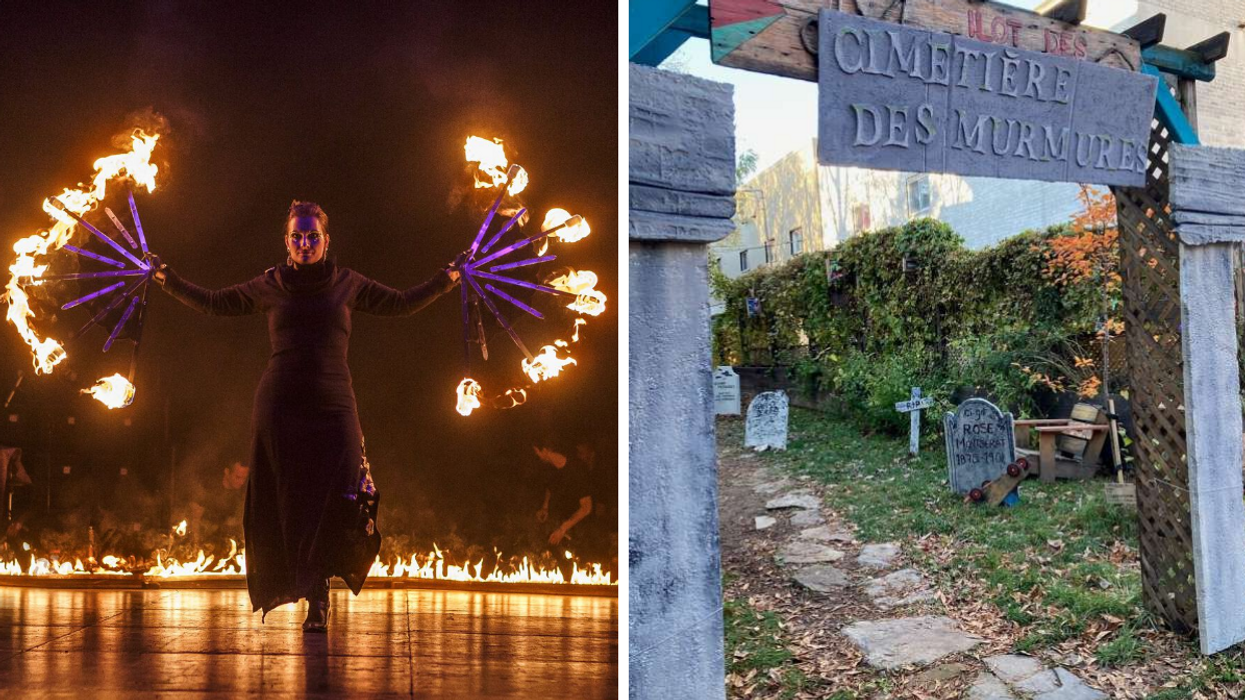 Une artiste de feu. Droite : Le Cimetière des Murmures de la Promenade Masson.