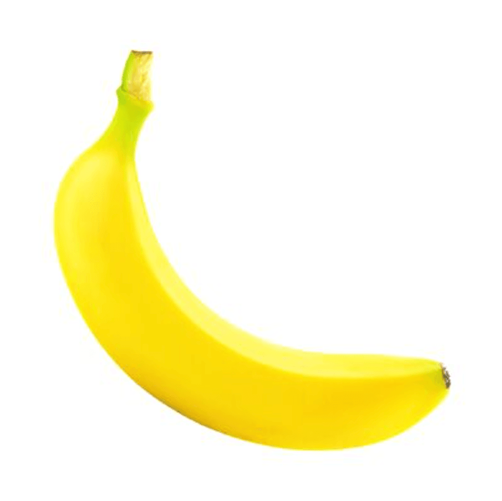 Une banane sur fond blanc.