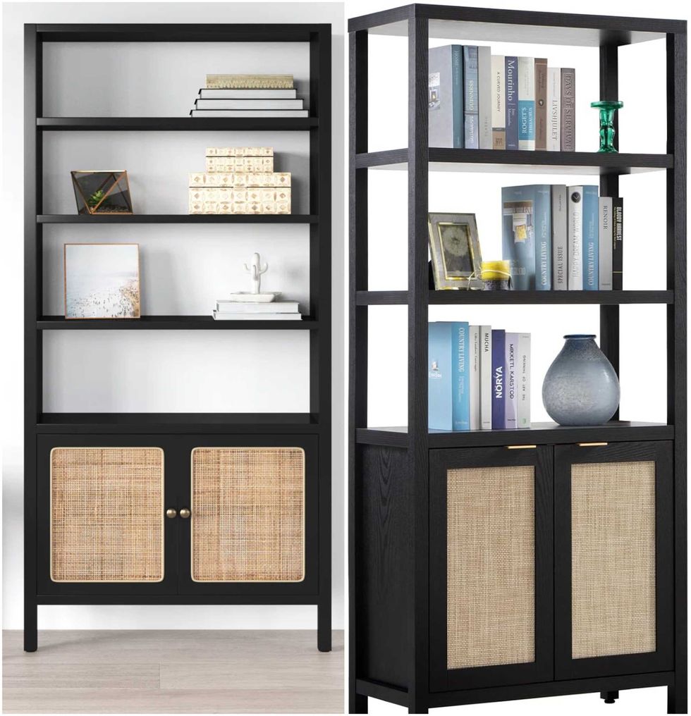 Une biblioth\u00e8que sur Wayfair. Droite : Une biblioth\u00e8que sur Amazon.