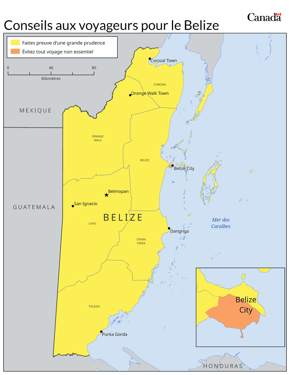Une carte du Belize.