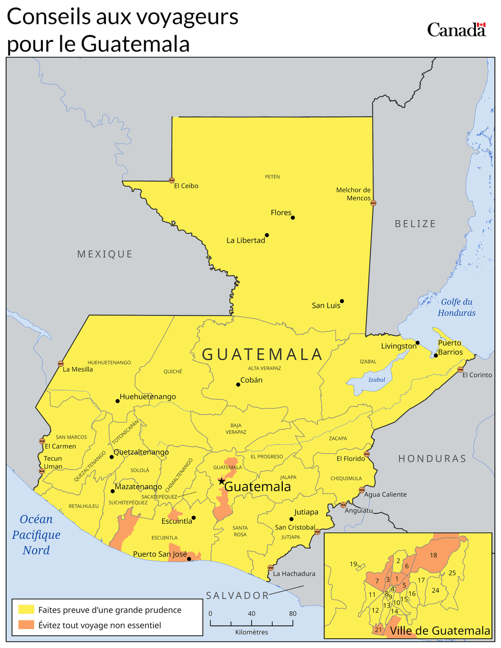 Une carte du Guatemala.