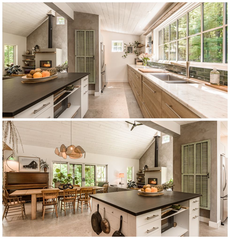 Une cuisine et une salle \u00e0 manger.