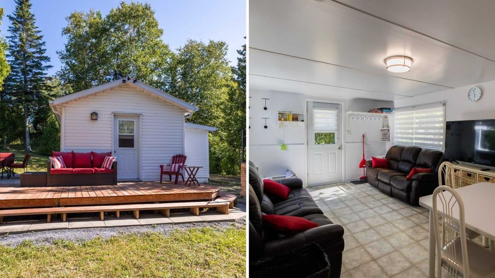 Une maison. Droite\u00a0: l\u2019int\u00e9rieur de la maison \u00e0 vendre au Qu\u00e9bec.
