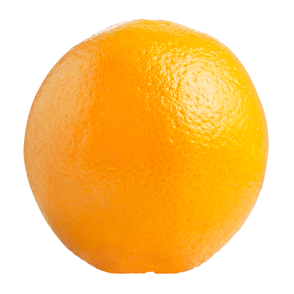Une orange sur fond blanc.